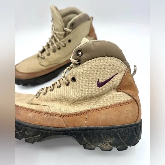 VINTAGE Nike ACG  Zion Womens 8.5 Tan Brown Canvas Mid Hiking Boots 950204 - Picture 3 of 11